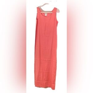 Eileen Fisher Irish Linen Coral Sleeveless Maxi Dress small EUC